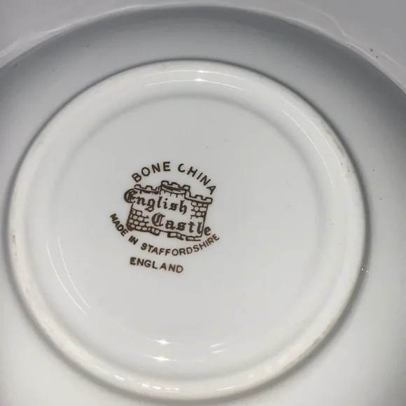 Staffordshire English Castle Teacup and Saucer, Vintage Bone‎ China MCM